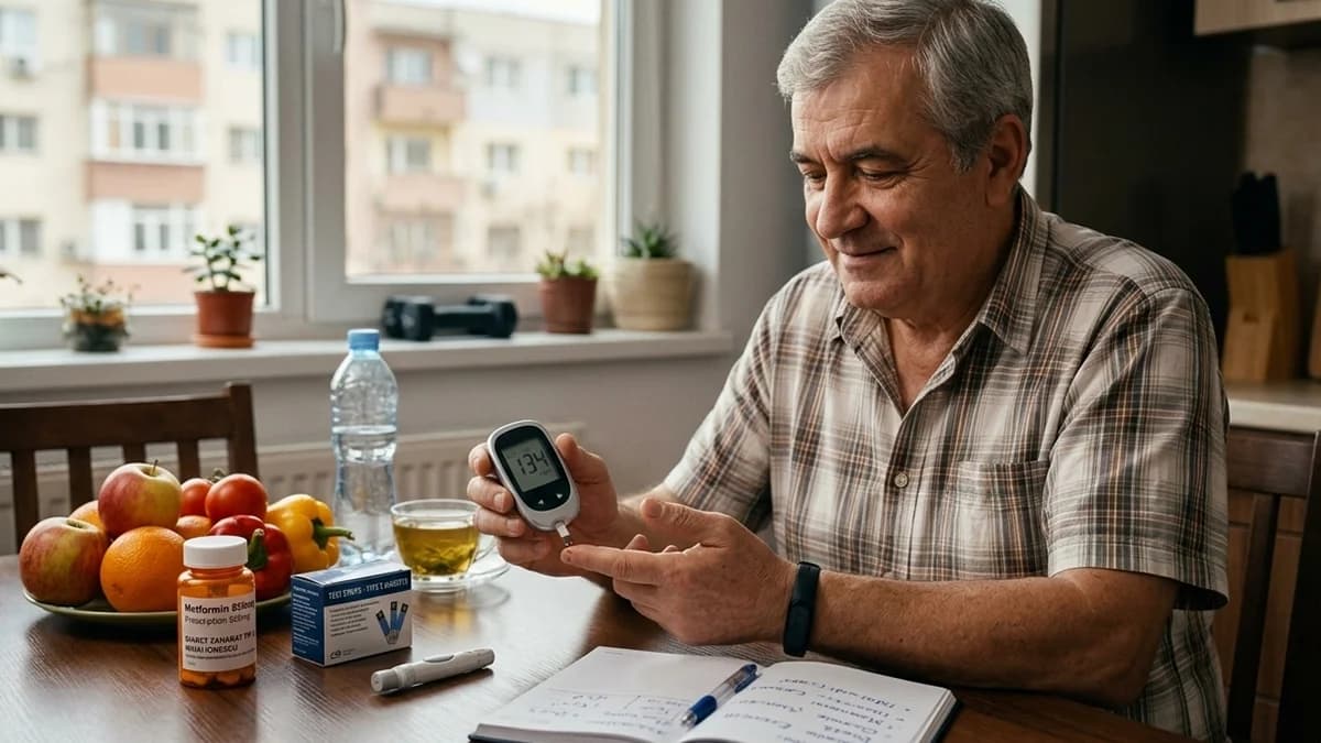 Pacient care își verifică glicemia în diabet zaharat tip 2 Pacient care își verifică glicemia în diabet zaharat tip 2